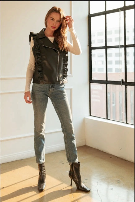 Ruffle Vest | Leather