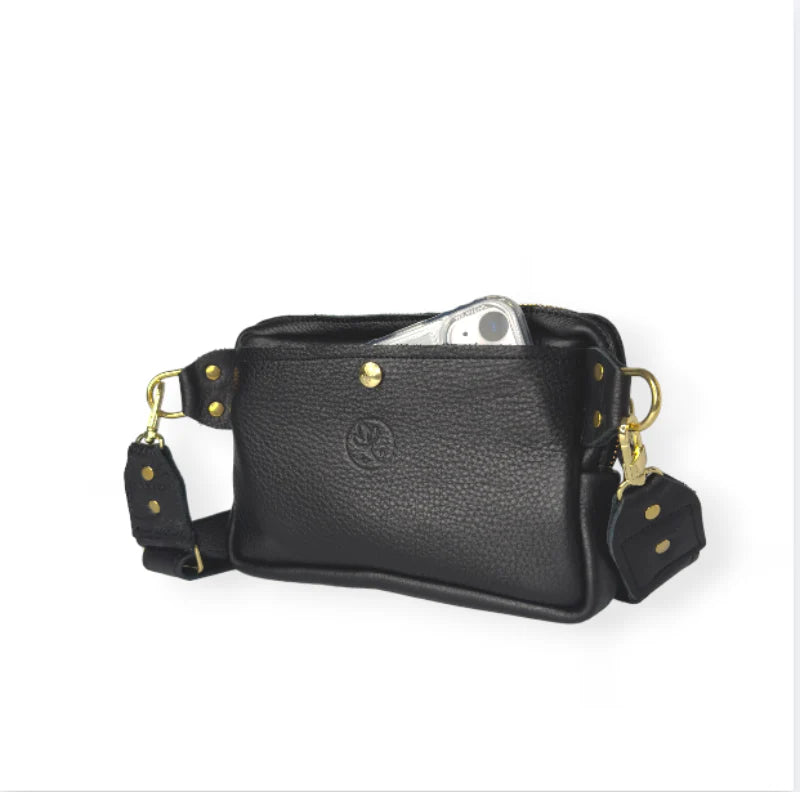 Designer Belt Bag In Black Leather | Upcycled Gucci
