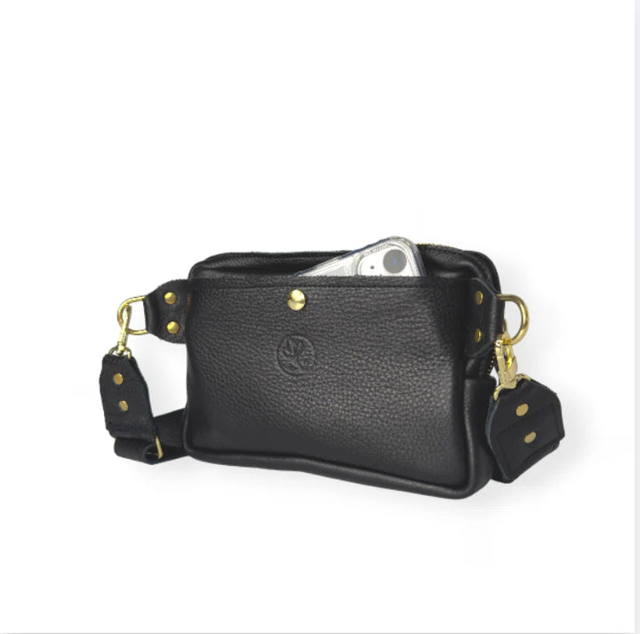 Designer Belt Bag In Black Leather | Upcycled Gucci