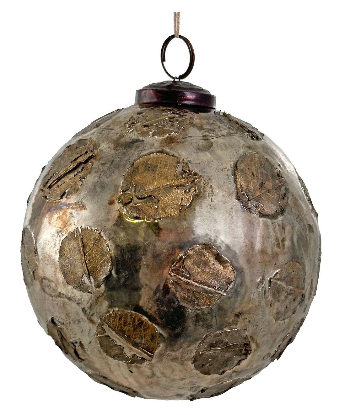 Ornament | Glass ball | silver leaf with leaves | 12cm