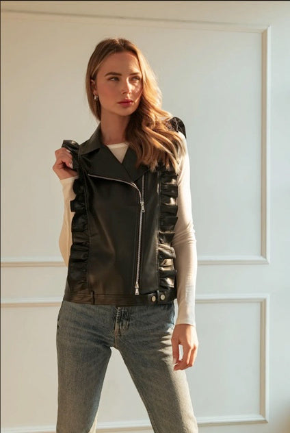 Ruffle Vest | Leather