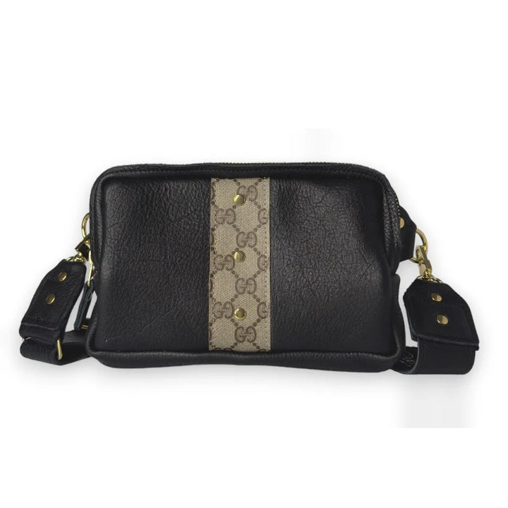Designer Belt Bag In Black Leather | Upcycled Gucci
