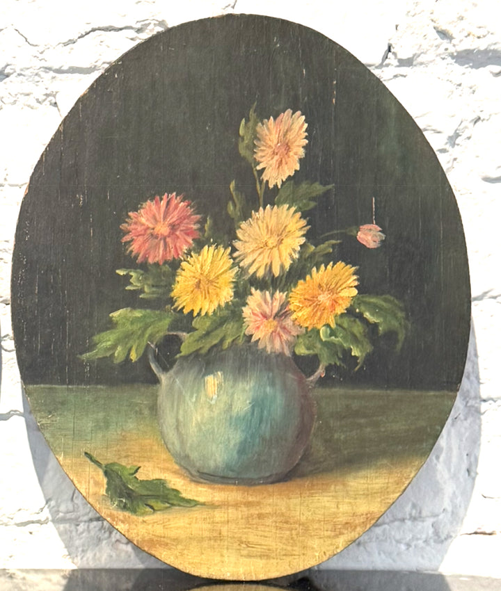 Vintage Floral Oval Painting | Antique