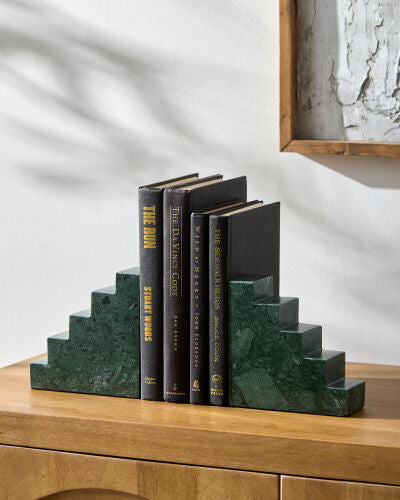 Jhalra Bookend Set | Solid Green Marble