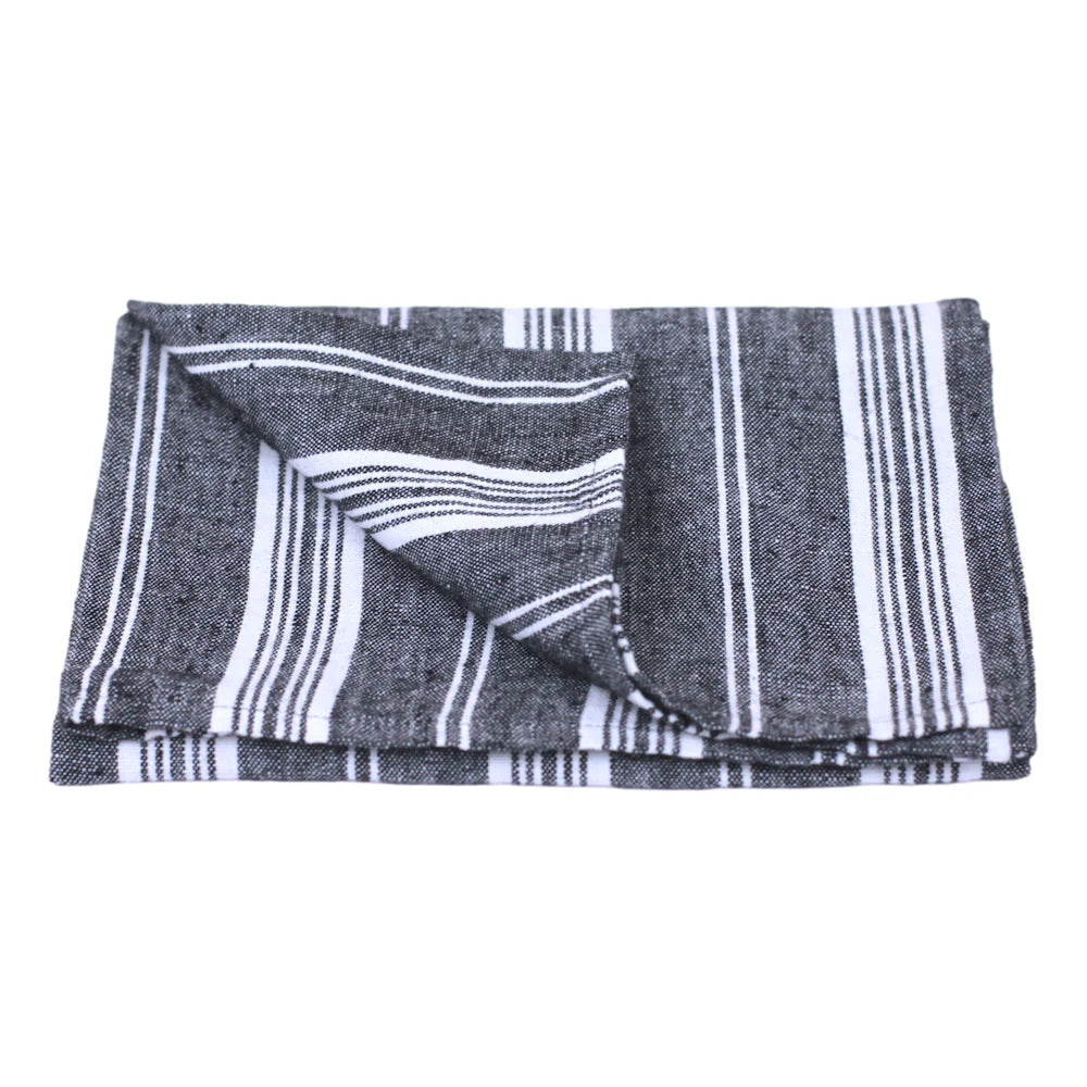 Linen Hand Towel | Stonewashed Black with White Stripes