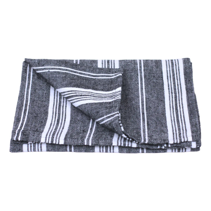 Linen Hand Towel | Stonewashed Black with White Stripes