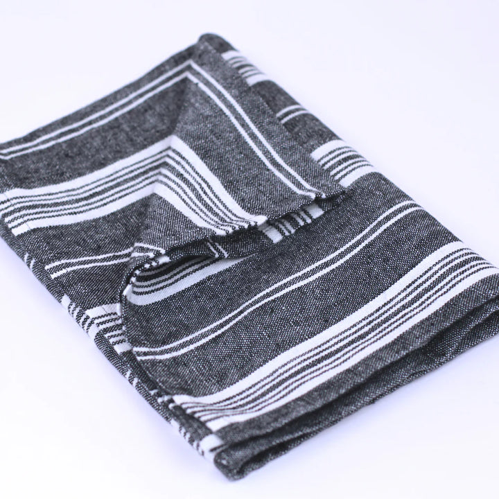 Linen Hand Towel | Stonewashed Black with White Stripes