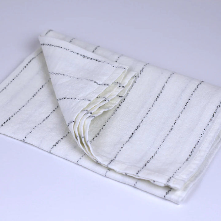 Linen Hand Towel | Stonewashed White with Twisted Black Yarn Stripes