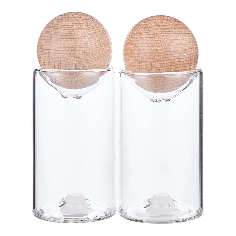 Salt + Pepper Shaker Set | Glass + Wood