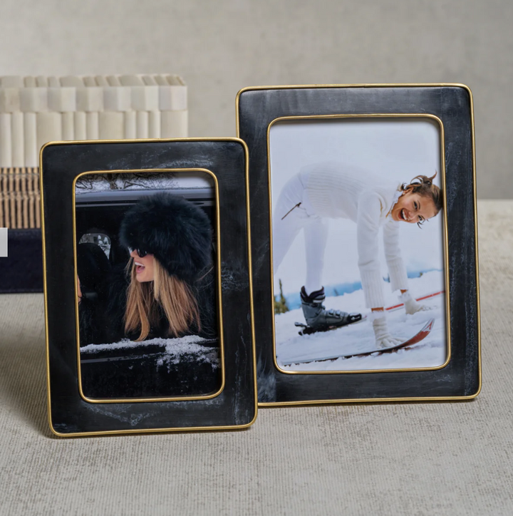 Black Resin Photo Frame with Antique Brass Trim |  4x6