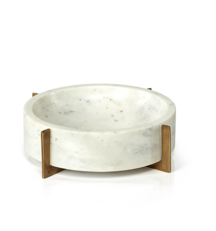 White Marble Bowl on Gold Metal Base