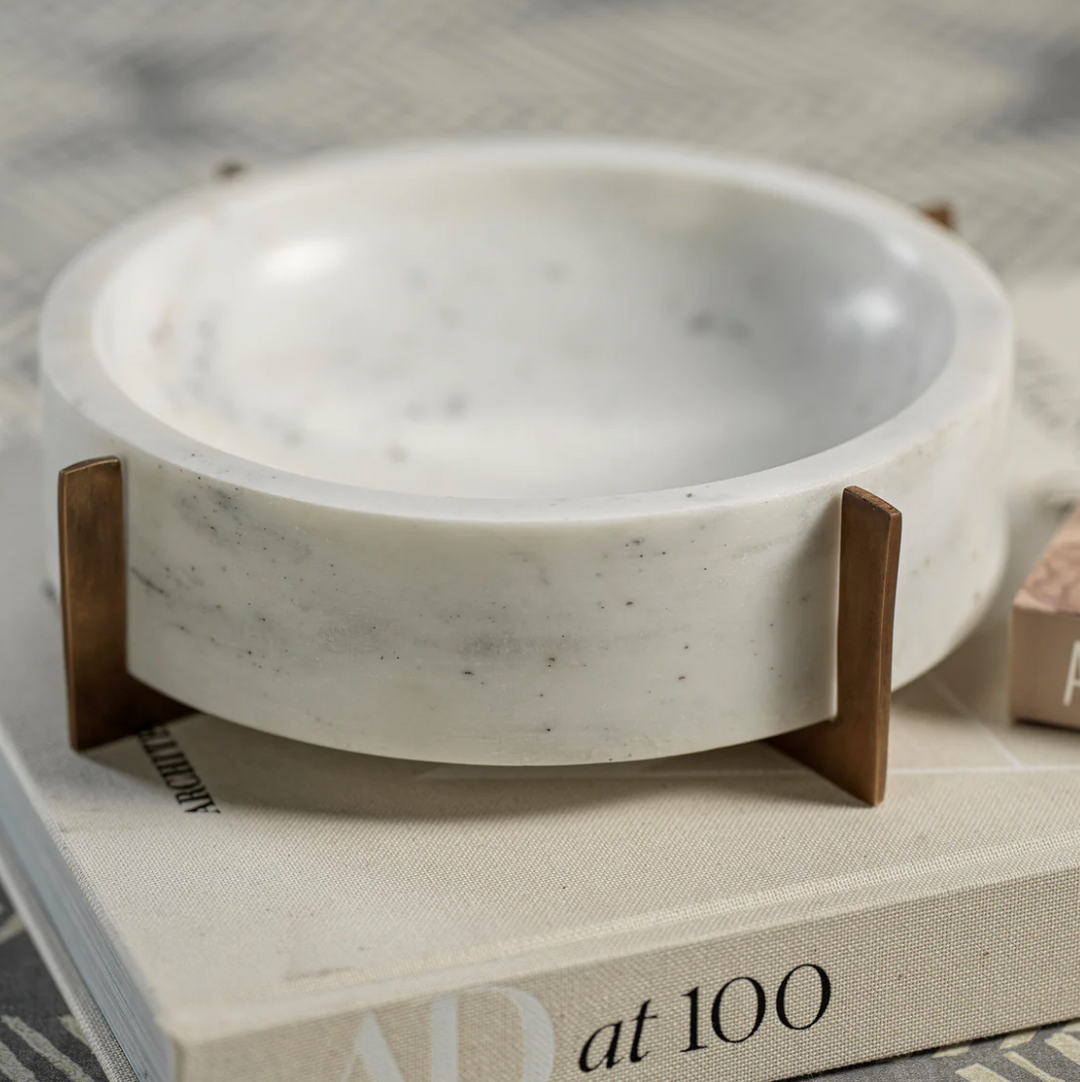 White Marble Bowl on Gold Metal Base