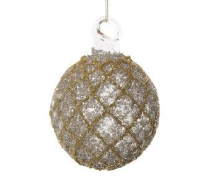 Glass Ball Ornament | Silver Beads + Gold