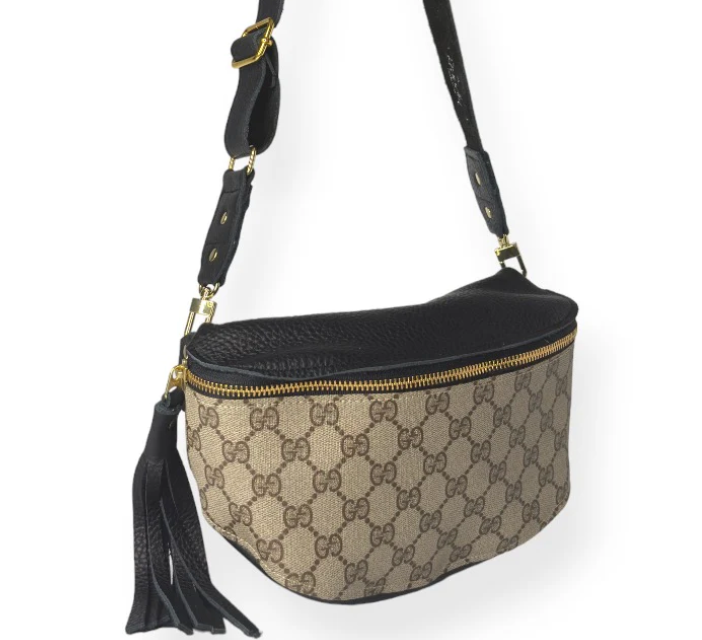 Britt Belt Bag | Full Front Upcycled GG | Black Leather