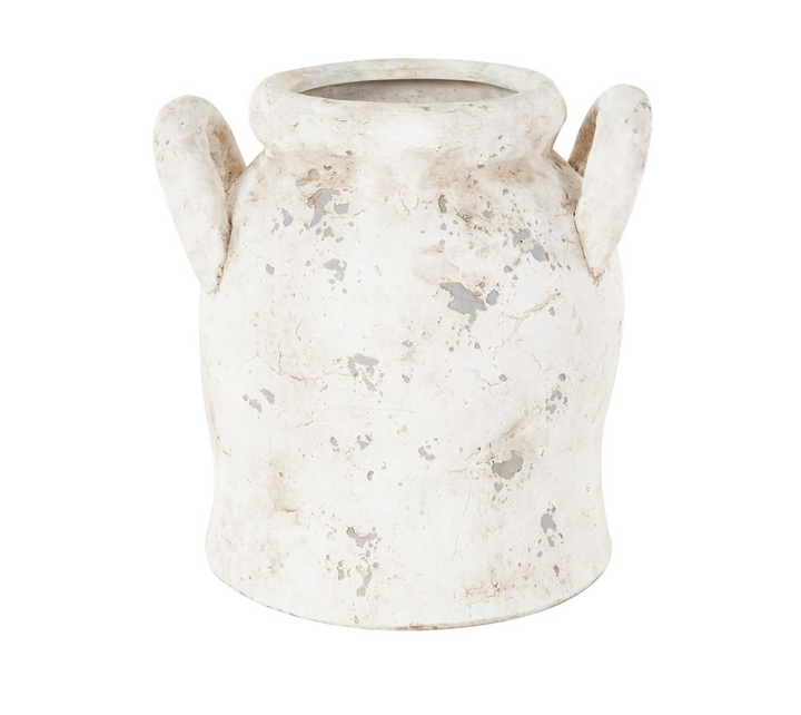 Cream Ceramic Antique Style Distressed Decorative Vase with Handles
