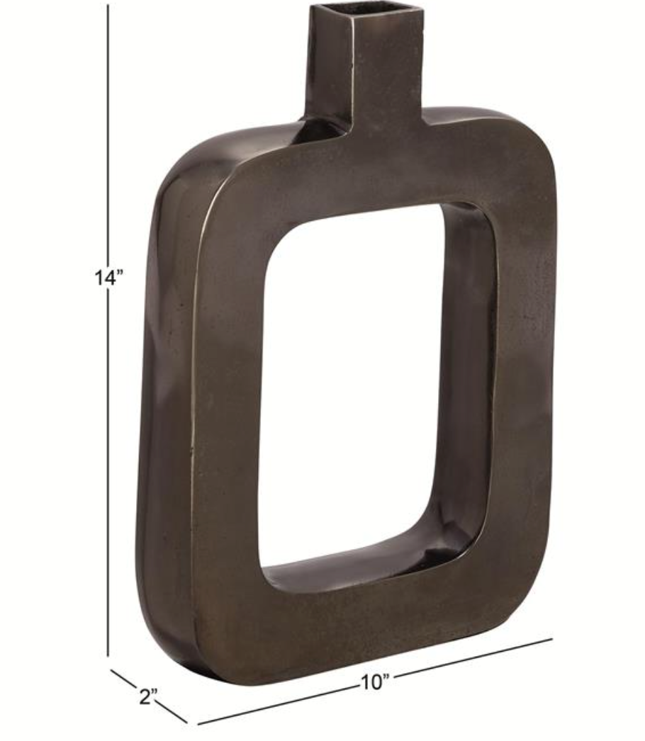 Black Aluminum Metal Decorative Vase with Cut Out Frame