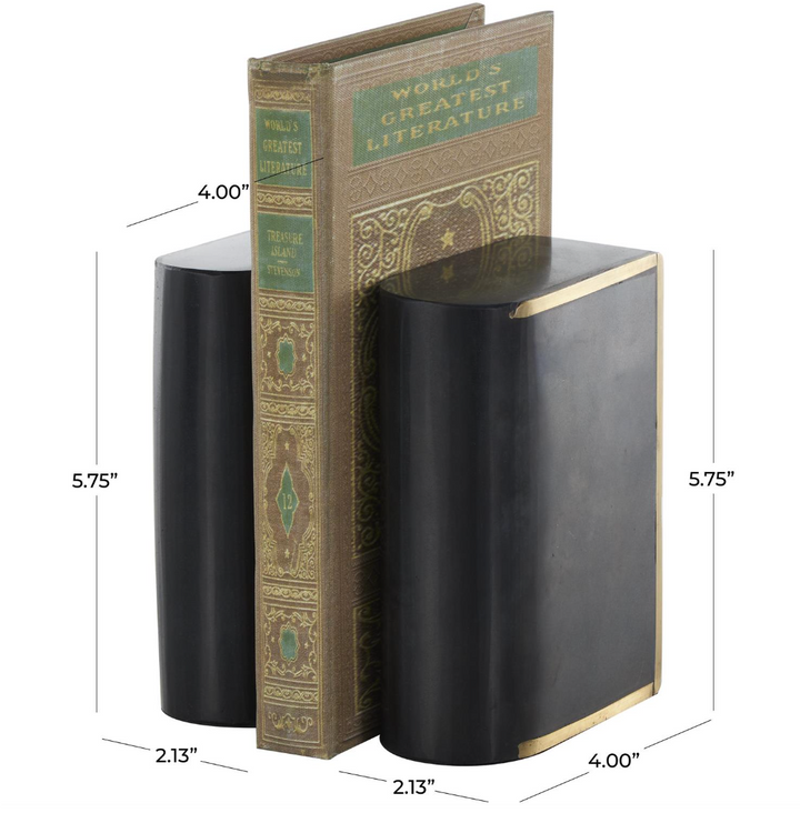 Marble Curved Rectangular Bookends | Black With Gold Accents