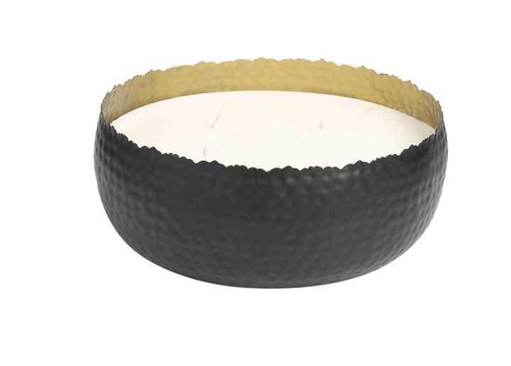 Campfire Scented Wide Hammered  Metal 4 Wick Candle | Black