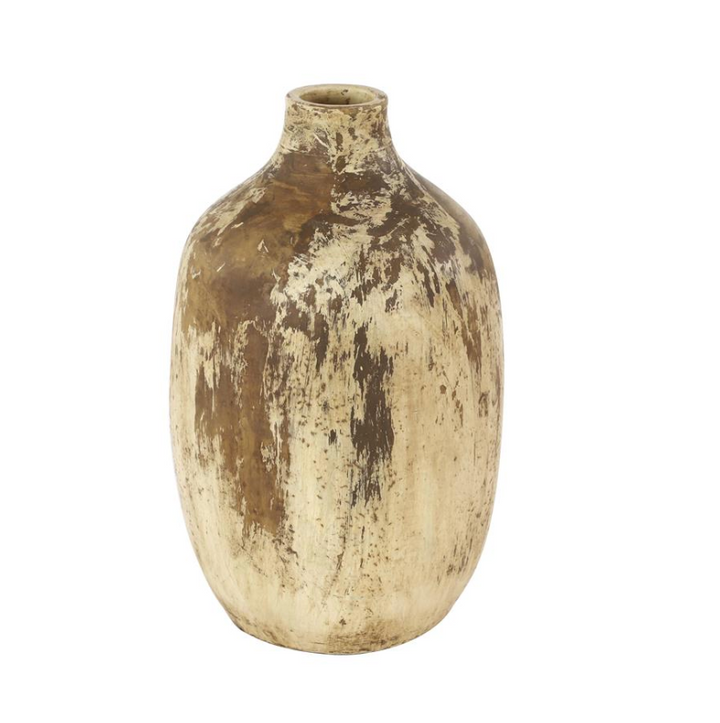 Beige Ceramic Handmade Distressed Vase