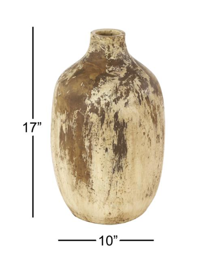 Beige Ceramic Handmade Distressed Vase