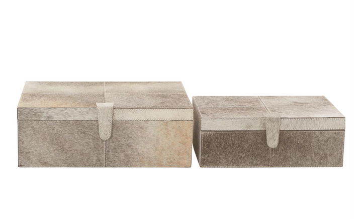 Cowhide Leather Handmade Box | Set | Gray