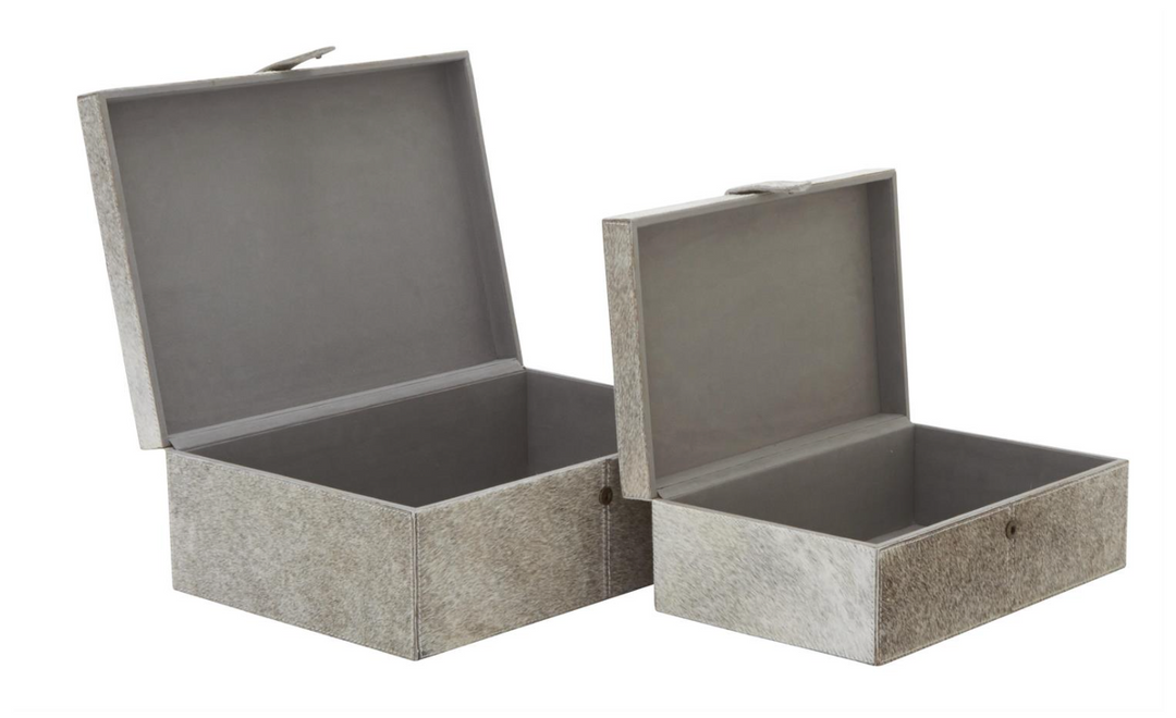 Cowhide Leather Handmade Box | Set | Gray