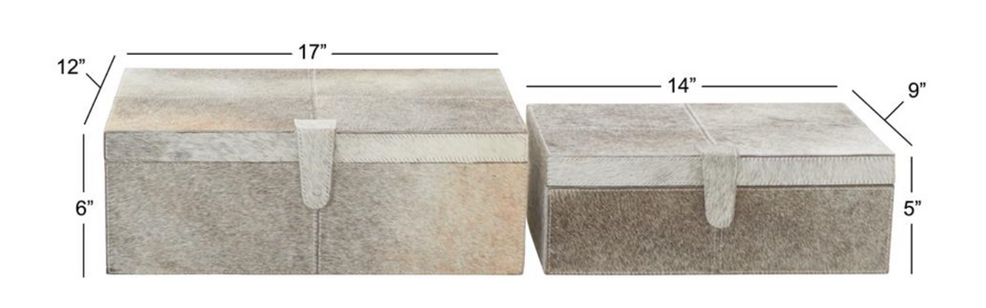 Cowhide Leather Handmade Box | Set | Gray