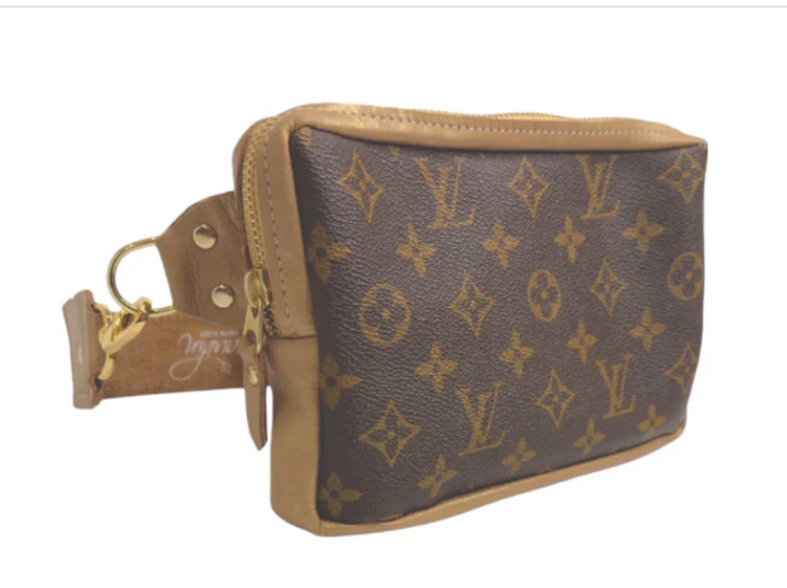 Designer Belt Bag In Bronze Leather | Upcycled LV Full Front