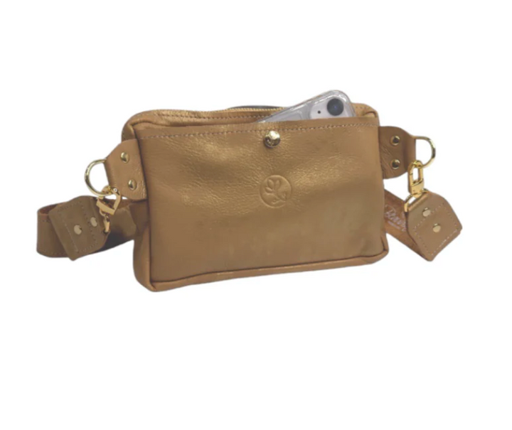 Designer Belt Bag In Bronze Leather | Upcycled LV Full Front