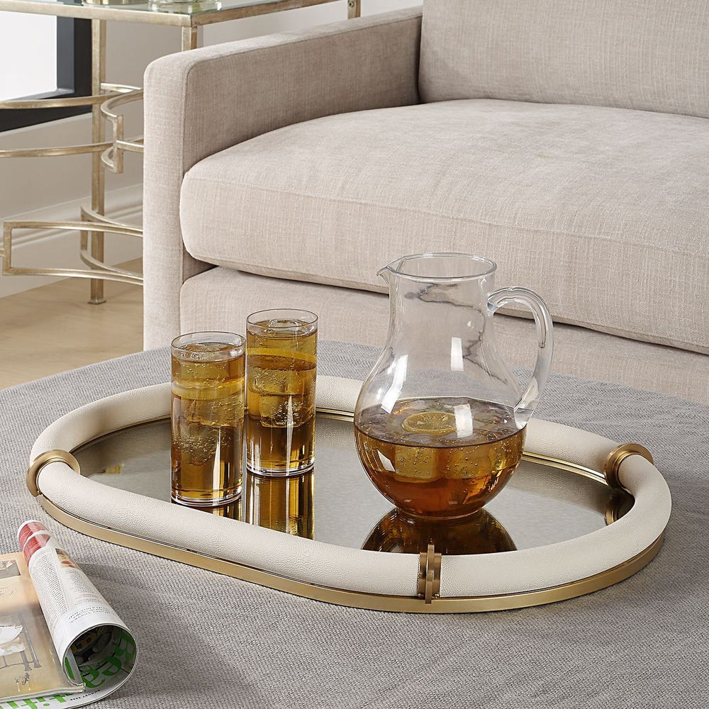 Candice Oval Tray | Mirror + Shagreen