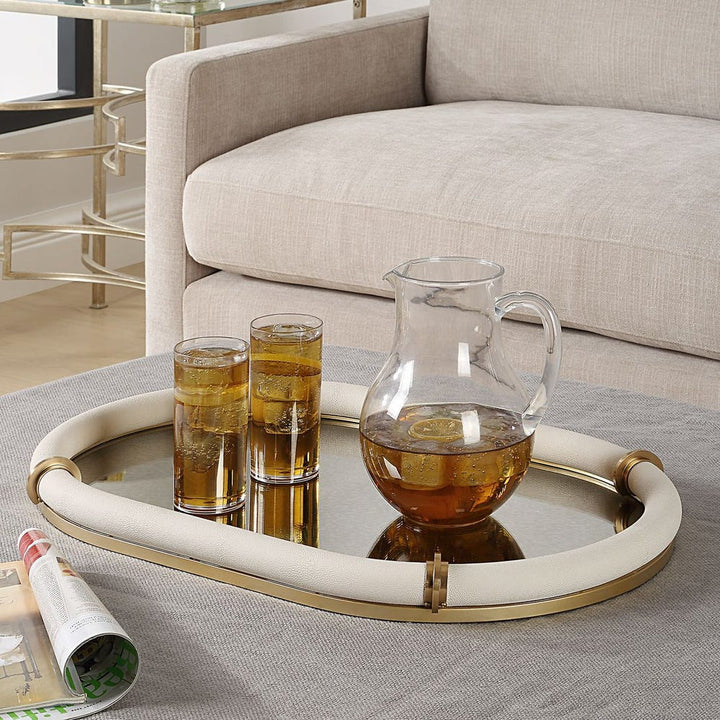 Candice Oval Tray | Mirror + Shagreen