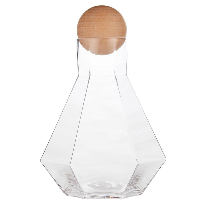 Faceted Glass Decanter + Wood Topper