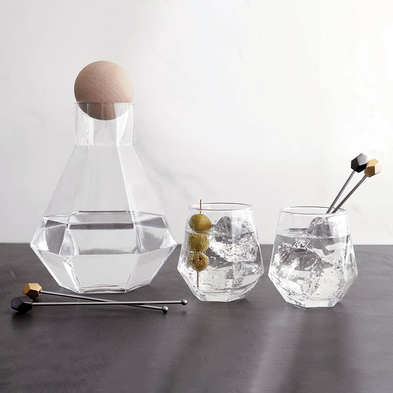 Faceted Glass Decanter + Wood Topper