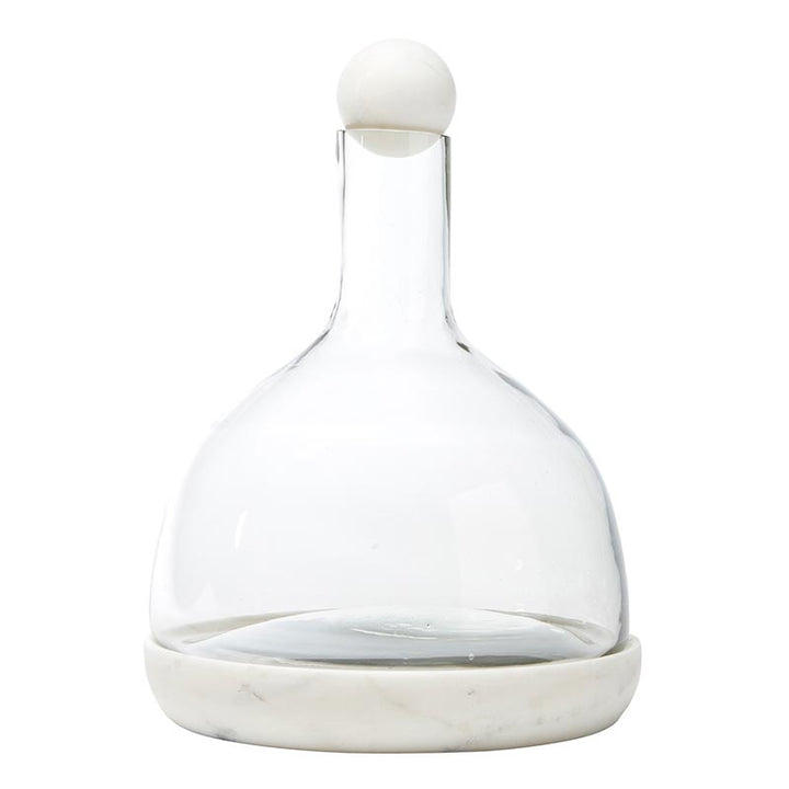 Glass Decanter W/White Marble Base + Topper