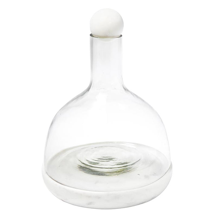 Glass Decanter W/White Marble Base + Topper