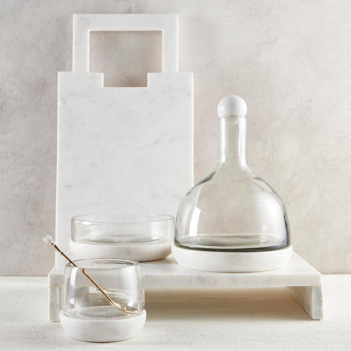 Glass Decanter W/White Marble Base + Topper