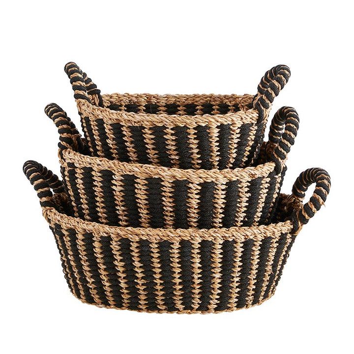 Black Stripe Oval Basket + Handles