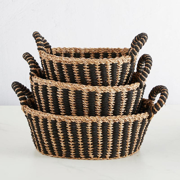 Black Stripe Oval Basket + Handles
