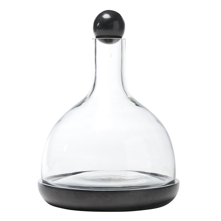 Glass Decanter W/Black Marble Base + Topper